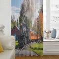 Steam Train Sheer Curtains 45 Inch Length Railroad Country Barn Rustic Trees Farmhouse Chiffon Curtain for Bedroom Living Room Light Filtering Window Treatments Voile Curtains Drapes for Kitchen