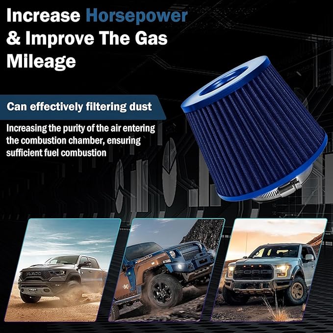 Universal Clamp-On Air Intake Filter, High Performance, Washable Filter, Replacement Air Filter, Flange Diameter 3.5inch/89mm (Blue)