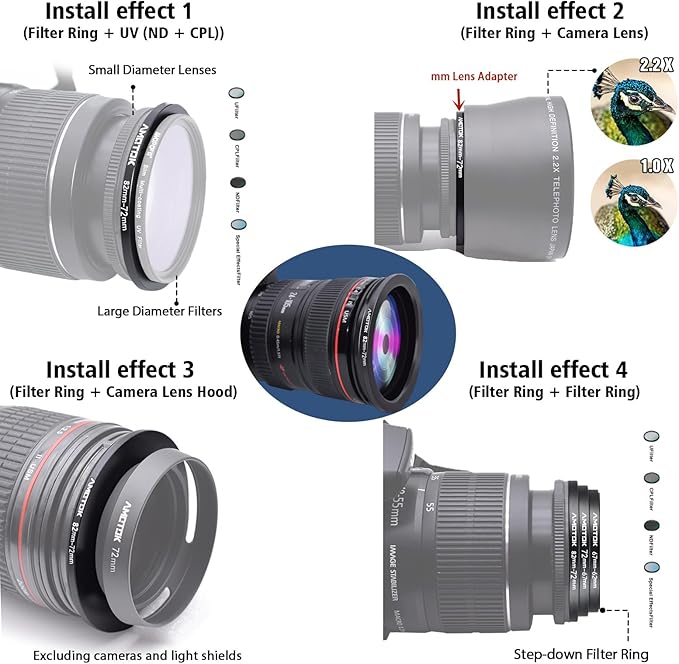 82mm Lens to 72mm Camera Lens Adapter,82mm to 72mm Filter Step-Down Ring Adapter Ring,Compatible All 72mm Filter Accessory