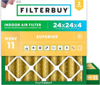 Filterbuy 24x24x4 Air Filter MERV 11 Superior Pet & Allergy Defense (2-Pack), Electrostatic Pleated HVAC AC Furnace Filters Replacement, Made in USA (Actual Size: 23.38 x 23.38 x 3.63)