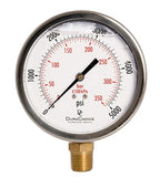 4" Oil Filled Pressure Gauge - Stainless Steel Case, Brass, 1/2" NPT, Lower Mount Connection, 0-5,000PSI