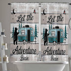 Farmhouse Bear Camper Van Tree Window Valance Curtains, Vintage Wood Grain Light Filtering Kitchen Valance with 3-inch Rod Pocket for Living Room Bathroom Bedroom,2 Panel,52x72In