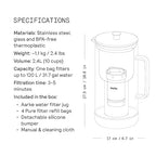 Aarke Purifier Regular 1.18L Glass Pitcher Bundle w/Steel Filter, BPA-Free, 4 Pure Refill Granules - Filters Heavy Metals