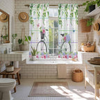 Spring Kitchen Curtains, Bicycles Botanical Leaves Rose Colorful Stripes Light Filtering Window Curtain Panels, 2Pcs Rod Pocket Window Treatments Set for Living Room Bathroom Bedroom 42x63 Inches