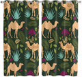 2 Panel Kitchen Cafe Curtains, Retro Desert Camel Sunlight Filtering Nature Air Through, Window Decor Tier Curtains for Living Room 80W x 63L inch Tropical Animal Aloe Vera Leaves Dark Green
