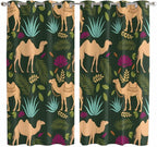2 Panel Kitchen Cafe Curtains, Retro Desert Camel Sunlight Filtering Nature Air Through, Window Decor Tier Curtains for Living Room 80W x 63L inch Tropical Animal Aloe Vera Leaves Dark Green