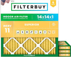 Filterbuy 14x14x1 Air Filter MERV 11 Superior Pet & Allergy Defense (4-Pack), Electrostatic Pleated HVAC AC Furnace Filters Replacement, Made in USA (Actual Size: 13.75 x 13.75 x 0.75)
