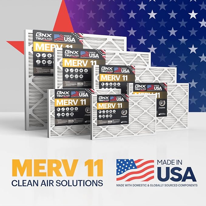 BNX TruFilter 20x20x1 Air Filter MERV 11 (4-Pack) - MADE IN USA - Allergen Defense Electrostatic Pleated Air Conditioner HVAC AC Furnace Filters for Allergies, Dust, Pet, Smoke, Allergy MPR 1200 FPR 7