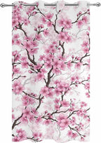 Cherry Flowers Outdoor Curtains for Patio Spring Flower Vintage Watercolor Waterproof Outside Curtains with Grommet Top Weatherproof Curtain for Cabana Pergola Gazebo, 1 Panel, 54" W x 108" L