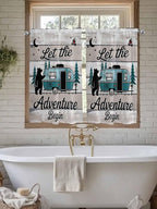 Farmhouse Bear Camper Van Tree Window Valance Curtains, Vintage Wood Grain Light Filtering Kitchen Valance with 3-inch Rod Pocket for Living Room Bathroom Bedroom,2 Panel,27.5x45In