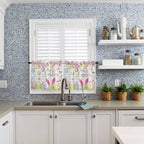Happy Easter Half Window Curtains 24 Inches Long, Spring Watercolor Bunny Eggs Flower Grey Plaid Window Treatment Curtain Drapes, Short Curtains Tiers for Kitchen Over Sink, 27.5"x24", 2 Panels