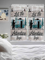 Farmhouse Bear Camper Van Tree Window Valance Curtains, Vintage Wood Grain Light Filtering Kitchen Valance with 3-inch Rod Pocket for Living Room Bathroom Bedroom,2 Panel,52x72In