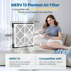 20x20x3 MERV 13 Air Filter Compatible with Zephyr VGF Series 20x20x3 Whole Home Deep Pleated Return Air Grille Filter, MERV 13 Air Filtration System, White, 1 Pack