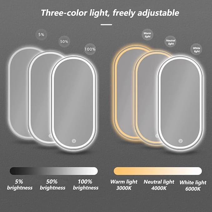 Irregular Bathroom Mirror with 3 Colour LED Light, Wall Mounted Makeup Mirror with Touch Switch and Demister Pad, Energy-Saving LED Smart Mirrors, Dimmable(C,23.6 * 39.4in/60 * 100cm)