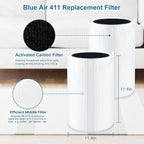Blue Air 411 Replacement Filter Compatible with Blueair 411 Genuine, Blue Pure 411+,411 Auto & Mini, Efficient Dust Dander Filter&Odor Smoke Activated Carbon Filter, 1 Cleaning Brush(3 Pack Filters)