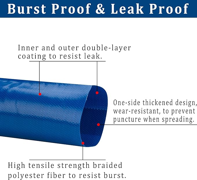 3 in x 50 ft Pool Backwash Hose Heavy Duty Drain Discharge Double PVC Lay flat General Purpose Vinyl Hose, Burst Resistant for Water Transfer Sump Pump Pool Filter (3in 50ft fiber reinforced hose)