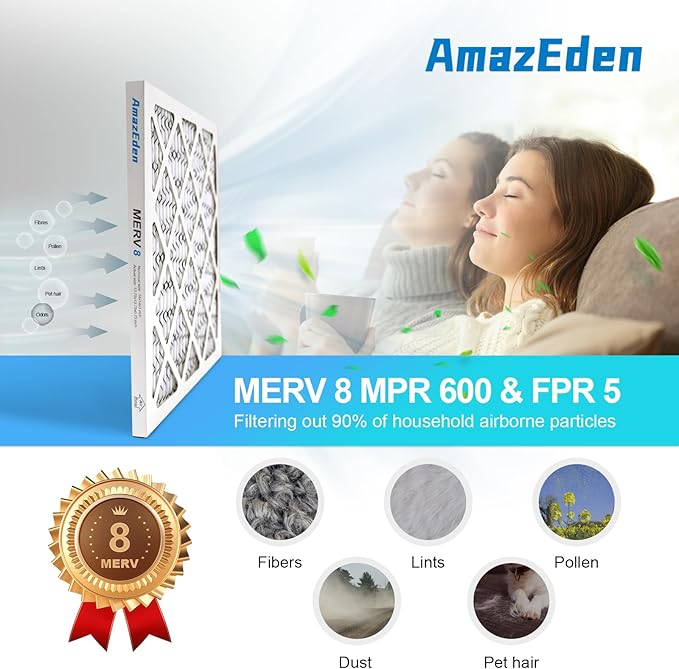 14x14x1 Air Filter 2 Pack (MERV 8) AC Furnace Air Filters 14x14 Pleated Dust Defense Air Conditioner Replacement Filters Home Office MPR 600 FPR 5 (Actual Size: 13.75x13.75x0.75 Inches)