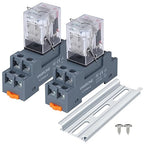 Electromagnetic Power Relay, 8-Pin 10 AMP 24V AC Relay Coil with Socket Base, LED Indicator, DPDT 2NO 2NC - MY4NJ 2PCS [Applicable for DIN Rail System]