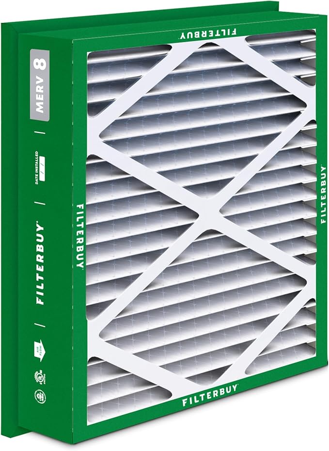 Filterbuy 20x25x5 Air Filter MERV 8 Essential Dust & Allergy Defense (2-Pack), Electrostatic Pleated HVAC AC Furnace Filters Replacement for Honeywell Return Grille (Actual Size: 18.38 x 23.38 x 3.69)