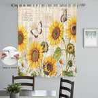 Yellow Sunflowers Living Room Curtains 84 Inch Length, Window Curtains Tab Top, Country Farm Butterfly Flower Light Beige Light Filtering Window Treatments Drapes 52"x84" 2 Panel