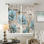Teal Blue Tulips Bathroom Curtains 63 Inch Length, Window Curtains Tab Top, Spring Floral Barn Doors Vintage Wood Beige Light Filtering Window Treatments Drapes 52"x63" 2 Panel