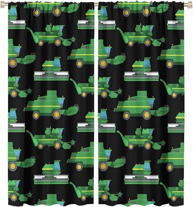Kids Agriculture Machine Window Curtains, Farm Equipment Tractors Transport Combines Rod Pocket Decorative Windows Curtain for Boys Children Teens Room Decor 42x54in (30% Blackout)