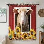 Sheep Sunflower Living Room Curtains 84 Inch Length, Window Curtains Tab Top, Country Red Farm Barn Spring Flowers Light Filtering Window Treatments Drapes 52"x84" 2 Panel