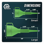 TEC Products FlexAll Long Flexible Funnels - Automotive Oil Funnel with Hose, Durable Nitrile Rubber for Oil Change, Transmission Funnel Fluid, Diesel, Fuel, Gas - Made in USA - Green (16 x 5 Inches)