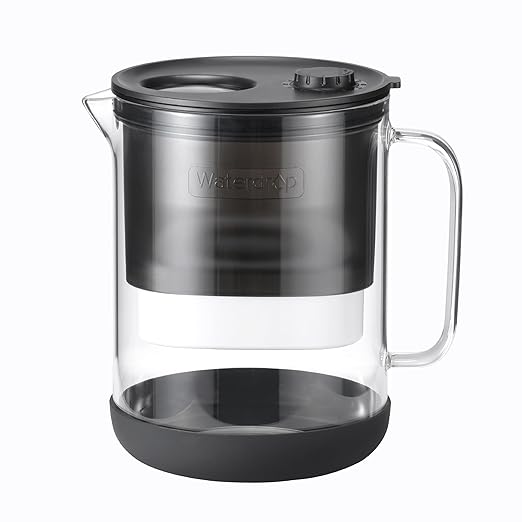 Waterdrop Glass Water Filter Pitcher with 1 Filter, Eco-Friendly, with NSF 53&42&372 Certified Filter, 7-Cup, Reduces PFOA/PFOS, Chlorine, Cadmium, Copper, Mercury, BPA Free, Easy to Clean, Black