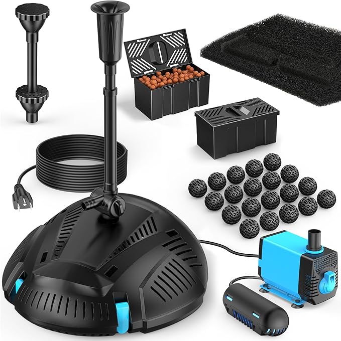 POPOSOAP Pond Filter with Pump Fountain Kits Built-in UV Clarifier, 660GPH/40W Pond Filters for Outdoor Ponds Clearing, Garden Fish Tank, Aquarium, and Add Water Features