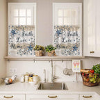 Vintage Country Kitchen Curtains Set 3 Piece for Windows,Rod Pocket Valance and Tier Set 36 Inch Length,Blue Rustic Texas Star Vines Wooden Grain Light Filtering Cafe Curtains for Living Room