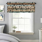 Dog Paws Valances for Windows, Teal Brown Wood Grain Kitchen Valance Light Filtering Rod Pocket Short Curtains for Kitchen Bathroom, 1 Panel, 60"x18"