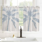 Summer Coconut Tree on Vintage Wood Grain Window Valance Curtains, Seaside Plants Light Filtering Kitchen Valance with 3-inch Rod Pocket for Living Room Bathroom Bedroom,2 Panel,42x54In