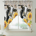Yellow Sunflowers Swag Valances for Windows, Farmhouse Cow Barn Doors Floral Butterfly Rod Pocket Kitchen Curtains Valance, Small Window Curtains Swag for Cafe Living Room, 2 Panels, 28x36 inch