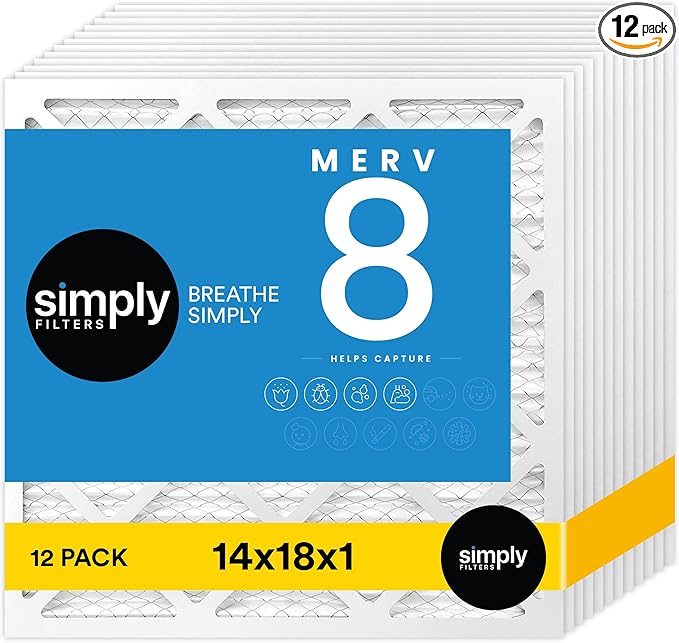 Simply 14x18x1 Air Filter, Merv 8, MPR 600, 12 Pack, Furnace Air Filter for HVAC (Actual Size: 13.75"x17.75"x0.75") DUST, Pet, & Allergy Control