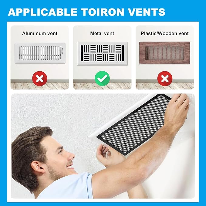 4-Pack 7"x13" Powerful Magnetic Vent Covers - Super Strong Neodymium Magnets, No Slip & No Drill Needed - Secure Fit for Floor/Wall/Ceiling Registers - Durable Air Vent Screen (Black, 7x13)