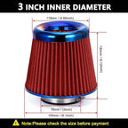Cold Air Intake Filter, High Performance, Washable Filter, Clamp-On Replacement Air Filter, Flange Diameter 3inch/76mm Red