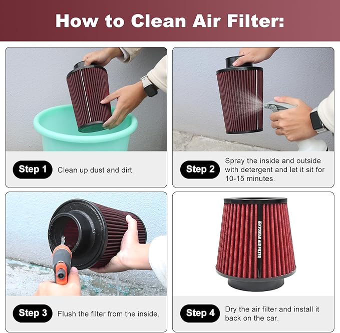 KYOSTAR Universal 3/3.5/4" (75/89/100mm) High-Flow Air Filter, Reusable Cone Cold Air Intake, High Performance Clamp-On Car High Flow Dry Air Kit, Flange Diameter: 3/3.5/4 Inch, Height: 6.2 Inch, Blue