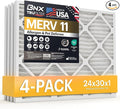BNX TruFilter 24x30x1 Air Filter MERV 11 (4-Pack) - MADE IN USA - Allergen Defense Electrostatic Pleated Air Conditioner HVAC AC Furnace Filters for Allergies, Dust, Pet, Smoke, Allergy MPR 1200 FPR 7