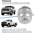 Fuel Filter Housing Cap 134001 Replacement for Chevy Cruze Silverado 2500HD 3500HD Replacement for GMC Sierra 2500HD 3500HD Duramax 6.6L L5P 2017-2024 Billet Aluminum Silver