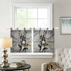 Funny Farm Animals Kitchen Curtains 24 Inch Length, Small Window Curtains Tab Top, Vintage Barn Grey Sunflowers Light Filtering Short Window Treatments Tier Drapes 27.5"x24" 2 Panel
