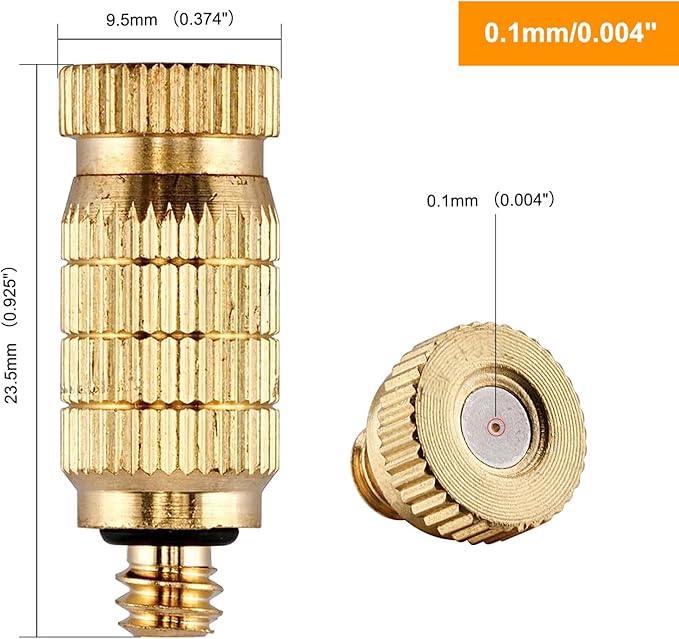 20pcs High Pressure Atomizer Nozzle Brass Misting Nozzles for Outdoor Cooling System, Landscaping, Greenhouse Irrigation, Air Humidification, Anti-Drip Fogging Spray Head(0.006"/0.15mm)