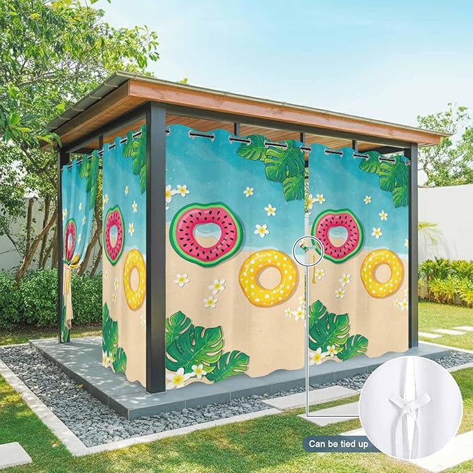 Summer Outdoor Curtains for Patio Plumeria Swimming Circles Ocean Beach Waterproof Outside Curtains with Grommet Top Weatherproof Curtain for Cabana Pergola Gazebo, 2 Pack, 54" W x 95" L