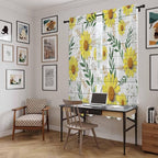 Yellow Daisy Kitchen Curtains, Farmhouse Country Flower Leaf Plant Wood Grain Light Filtering Window Curtain Panels, 2Pcs Rod Pocket Window Treatments Set for Living Room Bathroom Bedroom 52x72 Inches