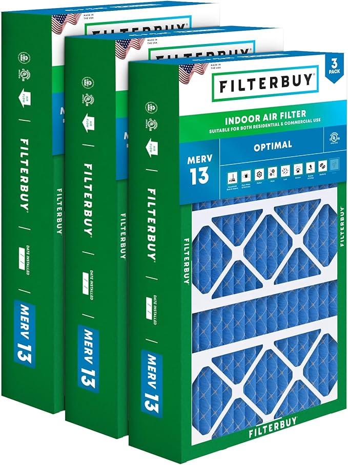 Filterbuy 17x26x4 Air Filter MERV 13 Optimal Smoke & Allergy Defense (3-Pack), Electrostatic Pleated HVAC AC Furnace Filters Replacement for Lennox (Actual Size: 16.56 x 25.94 x 4.13)