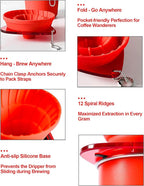 2-in-1 Pour Over Coffee Dripper - Silicone Pour Over Coffee Maker, Collapsible Dripper, Use V60 or Wave Paper Filter, Reusable Portable Coffee Filter for travel Camping- Single Cup (Red)