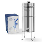 Culligan MaxClear 3 Gallon Gravity Water Filter System, Polished Stainless-Steel Countertop Water Filter NSF/ANSI Certified to Reduce Microplastics, Lead & Total PFAS, with 6 Ceramic Filters