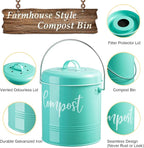 Teal Compost Bin - 1.3 Gallon Countertop Compost Bin with Lid - Rust Proof Compost Bucket - Teal Kitchen Decor