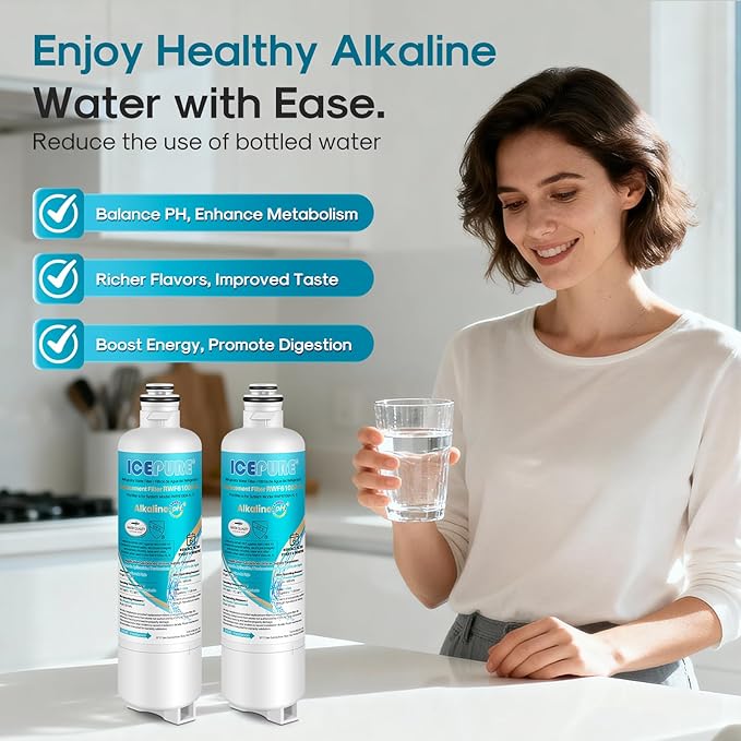 ICEPURE Alkaline BORPLFTR50 Refrigerator Water Filter Replacement for Bosch Ultra Clarity Pro 11032531, 12033030, BORPLFTR55, 12028325, 11025825, B36CT80SNS, WFC100MF, WFS200MF, Enhances PH, 4Pack