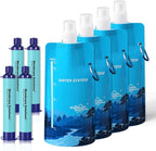 Membrane Solutions Squeezable Water Filtration System, Survival Water Purifier Kit, Portable Backpacking Gear Including Water Filter Straw and 23oz Collapsible Bottle for Hiking Camping Travel(4+4)